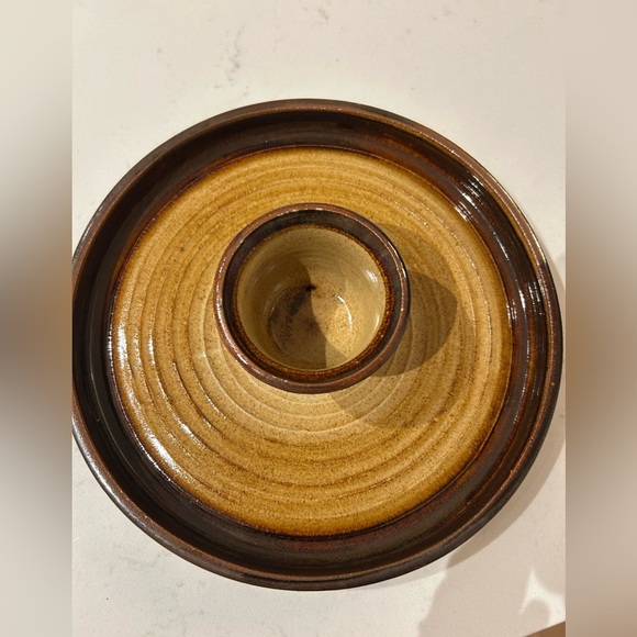 Vintage pottery Chip Dip Platter Serving Tray Appetizer brown  12.5” - Picture 2 of 10